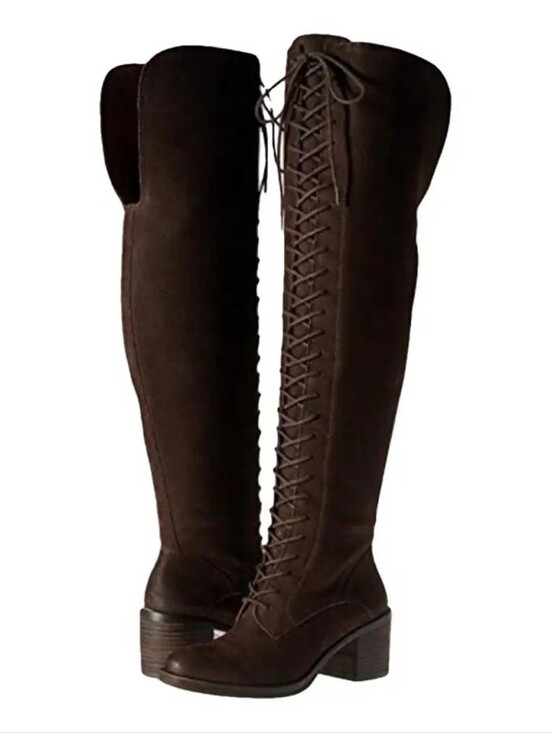 Lucky Brand Shoes - Lucky Brand Sz 8M Brown Riddick Tall Lace Up Over The Knee Boots Upper Leather